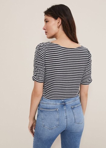 Phase Eight Karla Striped T Shirts Navy/White USA | 2814570-UT